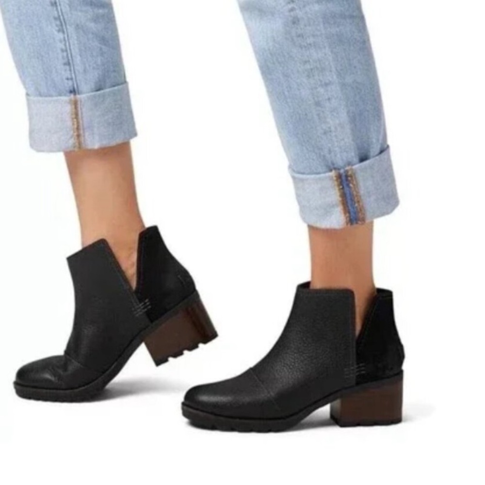 Sorel Cate Cutout Suede and Leather Waterproof Ankle Booties